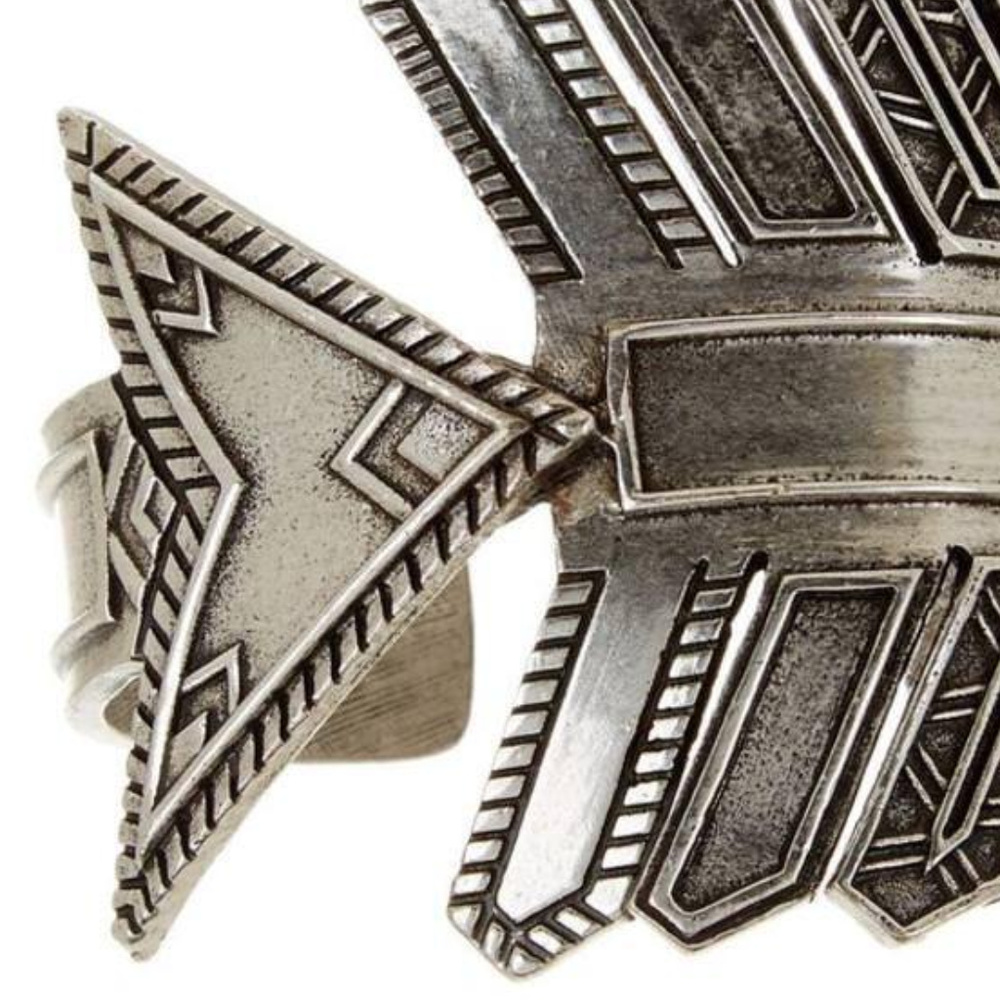 New House Of Harlow 1960 Silver Antique Cuff Bracelet arrow tribal